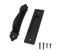 HERCHR Black Barn Door Handles, Rustic Door Handles Heavy Duty Sliding Door Handles Carved Door Pull Double Sided Hardware Set for Sliding Gate