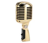 HERCHR Classic Retro Dynamic Vocal Microphone, Professional Classic Dynamic Wired Vocal Cardioid Mic with Self Tensioning Rotating Rack Universal for Singing Stage (Gold)