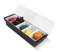 HERCHR Condiment Dispenser, Large Plastic Condiment Holder Bar Fruit Caddy Salad Tacco Cocktail Garnish Tray for Snack Station, Buffet, Pizza Topping Station (4 Compartment)