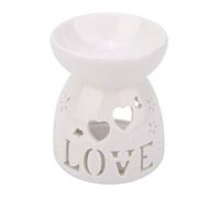 HERCHR Essential Oil Burners Ceramic White, Scented Wax Melt Warmer LOVE Pattern Decorative Aromatherapy Burner Tealight Candle Holder for Home Office Birthday Wedding Gift
