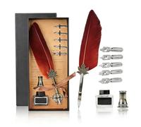 HERCHR Feather Pen, Vintage Feather Fountain Writing Calligraphy Ink Quill Dip Pen Home Decor with Tips and Box for Hand Lettering Authors Writers (Orange)