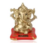 HERCHR Ganesha Elephant God Statues, Ganesha Statues Ganesha Idol Figurine Solar Powered Sculpture Handmade Gift Decoration Ornaments Car Decor(Gold)