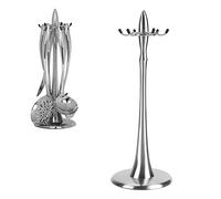 HERCHR Kitchen Utensils Stand With 6 Hooks,360° Rotatable Utensil Stand 6.7x6.7x17.7 inch of Stainless Steel,Countertop Spatula Spoon Storage Hanger Organizer Holder