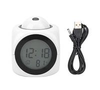 HERCHR LCD Digital Alarm Clock with Projection on Ceiling, Projection Alarm Clock for Bedroom Voice Talking Clock with Thermometer Function(White)