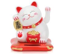 HERCHR Lucky Cat Waving Arm 2.6x2.8x3.1inch Small Solar Waving Cat Solar Power Maneki Neko Good Luck Chinese Moving Arm Cute Wealth Decor Feng Shui Decoration