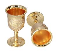 HERCHR Medieval Cups, 2pcs 3.7x6.8cm Vintage Metal Wine Glass Goblet Golden Retro Goblet Embossed Drinks Cups Ornaments for Cocktail Party Whiskey