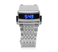 HERCHR Men Digital Watches, Alloy Sport Watches LED Digital Display Electronic Watch Press Type Strap Wrist Clock for Daily Leisure, Exercise, Business (LED silver blue light)