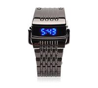 HERCHR Men Digital Watches, Alloy Sport Watches LED Digital Display Electronic Watch Press Type Strap Wrist Clock for Daily Leisure, Exercise, Business (LED black blue light)