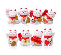 HERCHR Mini Maneki Neko Set 8Pcs Lucky Cat Figurines Japanese Lucky Fortune Cat Waving Fortune Decor Ornaments Home Car Dashboard Interior Table Decor Office