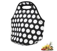 HERCHR Neoprene Insulation Lunch Bag, Portable Carry Tote Picnic Handbag Reusable Camping Food Snack Fruits Container Organizer Waterproof Lightweight Lunch Storage Bag for Women Men (Black White)