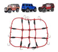 HERCHR RC Car Luggage Net, 1/18 RC Vehicle Simulation Elastic Luggage Cargo Net with Metal Hooks, Decorative Crawler Car Roof Rack forTraxxas TRX4M 1/18 Mini Truck Upgrade Parts (Red)