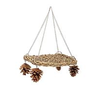 HERCHR Seagrass Mat for Birds, Bird Seagrass Mat Foraging Activity Play Grass Mat with Pine Cones Chains for Lovebird, Parakeet, Budgie, Conure, Cockatiel, Small Birds, 7.9 x 7.9in