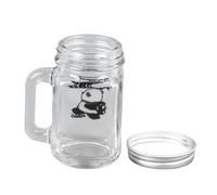 HERCHR Small Glass Jars with Lids, 5Pcs Panda Pattern Clear Yogurt Jars Mini Honey Jars Glass Pudding Jars Mini Round Canning Jars with Handle for Honey(Walking Panda)