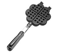 HERCHR Stove Top Heart-Shaped Waffle Iron, Dual Non-Stick Belgian Waffle Maker, Black Aluminium