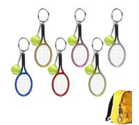 HERCHR Tennis Keychain, 6 Pieces Sports Keychain Tennis Racket with Ball Key Chain Mini Keyring Split Ring