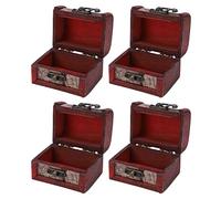 HERCHR Treasure Chest Small,4Pcs Mini Wooden Chests 3.15x2.36x2.36in Decorative Trinket Box Keepsakes Vintage Metal Lock Jewelry Treasure Jewellery Box for Girls Ladies Women