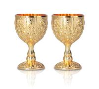 HERCHR Vintage Chalice Goblet 2Pcs 30ML Metal Embossed Wine Cup Gold Chalice Goblet Communion Cup Zinc Alloy 1.7x2.7in for Home Bar Weddings Art Craft Decoration