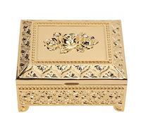 HERCHR Vintage Metal Jewelry Box, Trinket Boxes Jewelry Storage Box with Rose Pattern for Women Girls Earrings Necklace Ring Treasure Chest Organizer(Gold)