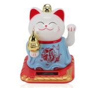 HERCHR Waving Cat Cute Fortune Cat Ornament Solar Powered Good Luck Wealth Lucky Chinese Welcomingcat Figurine for Home Office Business Decor 4.1x3.7x3.3in