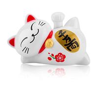 HERCHR Wealth Welcoming Cat Solar Powered Cute,Maneki Neko Waving Cat 4.13×2.36×2.76in Good Luck Bringer Lying Waving Beckoning Fortune Fengshui Decor for Home Car