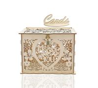HERCHR Wedding Card Box, Wooden Wedding Card Post Box with Lock, 9.84 x 7.87 x 7.2 inch Wooden Letter Envelop Boxes for Reception, Anniversary, Birthday Party