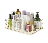 HERCHR Wire Mesh Basket Stackable Metal Gold Storage Basket 6.7x4.7x2.4in Wrought Iron Grid Storage Tray Net Bin Wire Mesh Guest Toilet and Home Pantry Organizer Bin for Bathroom Office Bedroom