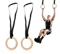HERCHR Wooden Gymnastic Rings 1 Pair Gymnastics Rings 330LB Load Bearing with Maximum Adjustable 27.6in Length Straps for Home Gym Full Body Workout Calisthenics Equipment