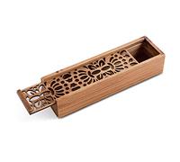 HERCHR Wooden Pencil Case Box, Hollow Carved Pen Holder Stationery Box Rectangle Desktop Stationery Storage Organizer Student School Office Gift Box, 7.7x2.2x1.6inch (Symmetric Texture)