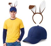 Hercicy 2 Pcs Funny Halloween Bunny Costume Brown Rabbit Ear Headband Adjustable Baseball Cap for Women Men Halloween Party