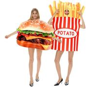 Hercicy 2 Pcs Halloween Costumes for Adults Funny Cheese Beef Hamburger French Fries Couples Costumes Adult One Size for Women Men Friends Cosplay Dress up Party