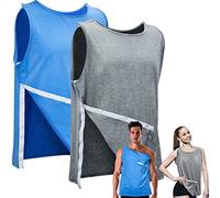Hercicy 2 Pcs Post Surgery Shirt Unisex Shoulder Surgery Shirts Left and Right Side Snap Access Breathable Cotton Recovery T Shirt, Blue, Gray, XL