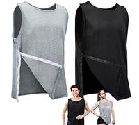 Hercicy 2 Pcs Post Surgery Unisex Shoulder Snap Access Breathable Cotton Recovery T Shirts, Left & Right Side, Black & Gray, XXL