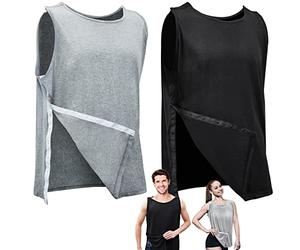 Hercicy 2 Pcs Post Surgery Unisex Shoulder Snap Access Breathable Cotton Recovery T Shirts, Left & Right Side, Black & Gray, XXL