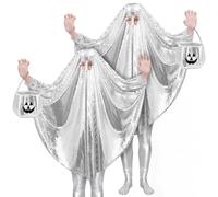 Hercicy 2 Sets Halloween Disco Ghost Costume for Men Women Decor Vintage Spooky Phantom Outfit with Silver Disco Capes and Pumpkin Pails for Cosplay Halloween Party Supplies