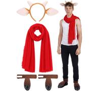Hercicy 3 Pcs Half Goat Half Human Costume Accessories Set, Red Scarf with Fringe Goat Horns Headband and Back Hooves for Men Women Halloween Animal Cosplay Dress up Party