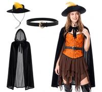 Hercicy 3 Pcs Halloween Hero Costume Set Include Cloak Hat Belt, Swashbuckler Witch Venture Accessories for Adult Storybook Character Masquerade Cosplay Stage Performances Party