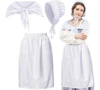 Hercicy 3 Pieces Women Colonial Costume Set White Mob Cap Bonnet Shawl Half Apron Maid Peasant Pilgrim Costume Girls Cosplay(Peasant Bonnet)