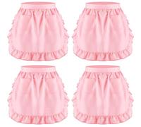 Hercicy 4 Pcs Halloween Waist Apron Ruffle with Pockets Retro Apron Half Maid Cute Vintage Pinafore for Women, Pink, Apron: 72.5 x 43 cm, Belt and waist length: 170 cm
