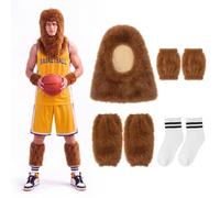 Hercicy 4 Pcs Halloween Wolf Costume Men Accessories Include Brown Mask, Faux Fur Arm Sleeves, Leg Sleeves and Striped Socks Halloween Wolf Cosplay Costume Accessories for Festival Movie Cos Lover