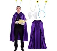 Hercicy 4 Pcs Snail Costume for Adults, Snail Cosplay Set with Snails Shell Headband, Purple Cape, Gold Chain Necklace White Gloves for Halloween Party
