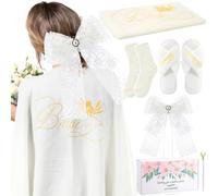 Hercicy 6 Pcs Bridal Gifts Box Sets for Bachelorette Wedding Includes Shawl, Slippers, Hair Bow, Sock, Diamond Pen and Box Bridal Shower Favors for Bride