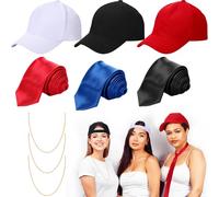 Hercicy 9 Pcs Magic Costume Halloween Strip Show Costume 3 Pcs Neck Tie Solid Color 3 Hip Hop Style Hat and 3 Gold Necklace for Halloween Cosplay