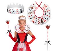 Hercicy Halloween Queen Costume Accessories Set Including Cosplay Playing Card Print Crown Red Heart Scepter for Halloween Women Fancy Dress up Party (3pcs)