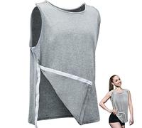 Hercicy Post Surgery Shirt Unisex Shoulder Surgery Shirts Left and Right Side Snap Access Lightweight T Shirt for Men Women, Gray, XL