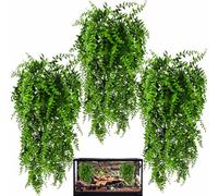 HERCOCCI 3 Pack Reptile Plants, Terrarium Hanging Plants Vines Artificial Leaves Habitat Decorations with Suction Cup for Bearded Dragon Hermit Crab Lizard Snake Geckos Chameleon