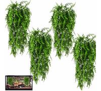 HERCOCCI 4 Pack Reptile Plants, Terrarium Hanging Plants Vines Artificial Leaves Habitat Decorations with Suction Cup for Bearded Dragon Hermit Crab Lizard Snake Geckos Chameleon