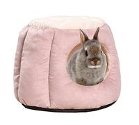 HERCOCCI Extra Large Rabbit Bed House, Foldable & Warm Bunny Hideout Hut Cave for Guinea Pig Rabbit Chinchilla Hamster Cage Accessories (Pink)