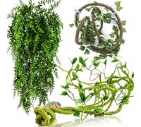 HERCOCCI Reptile Vines Plants, Flexible Jungle Climber Vine Terrarium Plastic Plants Leaves Tank Habitat Decor for Snake Lizard Bearded Dragon Gecko Hermit Crab Frog