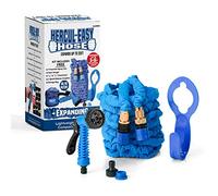 Hercul-Easy Expandable 25ft Garden Hose Set - Flexible Hose with 7 Way Spray Gun - Aluminium & Brass Connectors, Hose Holder & Tap Connectors - Water Pipe with Free Storage Bag, 25ft, Blue