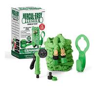 Hercul-Easy Expandable Garden Hose Set - Flexible Hose with 7 Way Spray Gun - Aluminium & Brass Connectors, Hose Holder & Tap Connectors - Water Pipe with Free Storage Bag, 25ft, Green